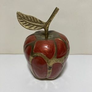 Vintage Brass And Enamel Cloisonné Apple Paperweight Collectible Home Decor
